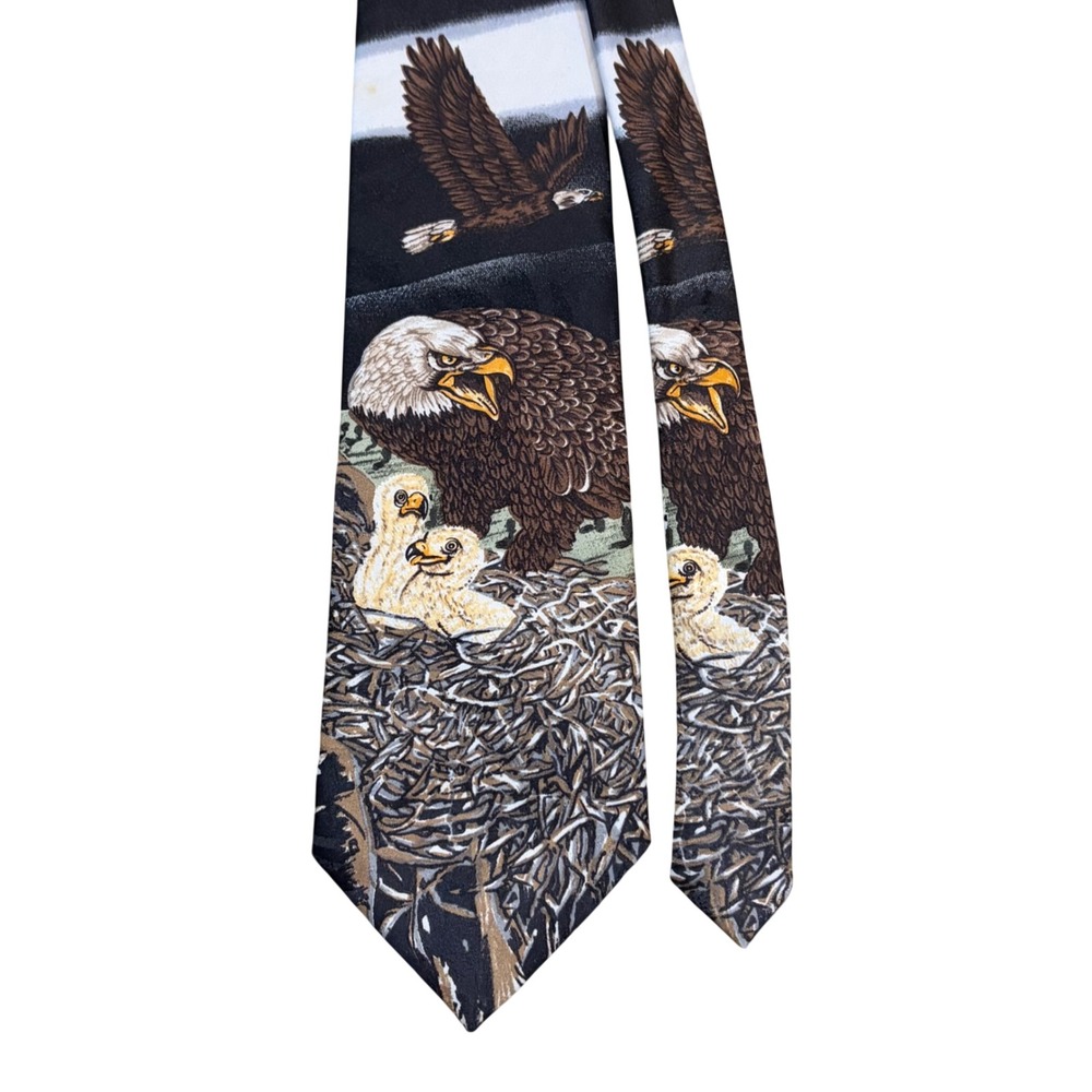 Vintage 1995 Marc Dennis Animal Tracks Master of the Sky Bald Eagle Mens Tie USA